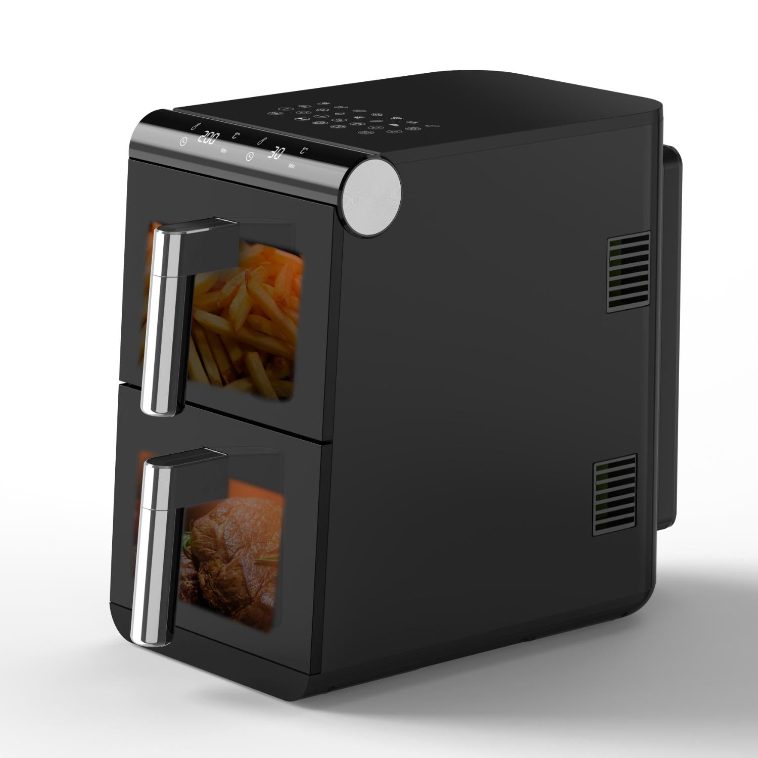 Olsen & Smith Double Stack 2-Drawer Dual Zone 11L Digital Air Fryer – 1700W XL Capacity with Double-Decker Cooking, 13 Preset Modes, Sync & Match Functionality, LED Touch Display, and Viewing Window – Black