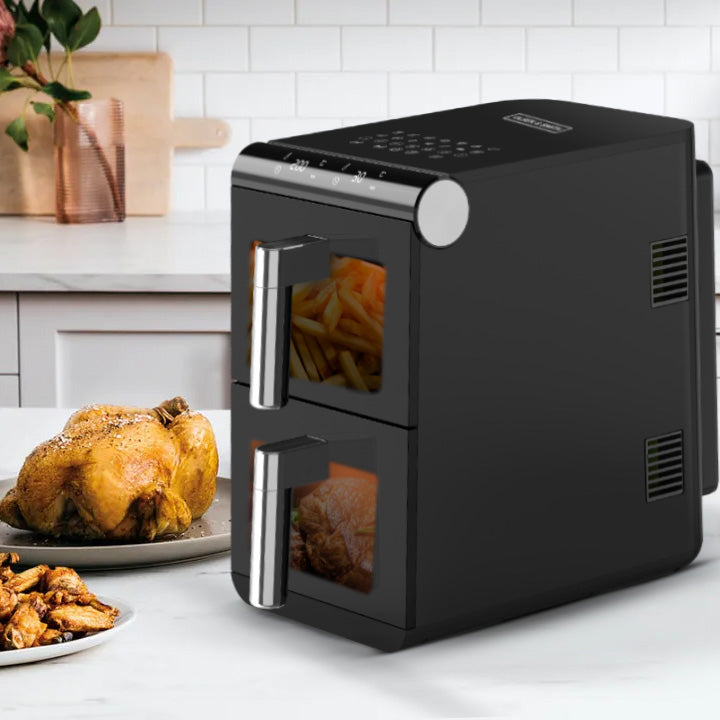 Olsen & Smith Double Stack 2-Drawer Dual Zone 11L Digital Air Fryer – 1700W XL Capacity with Double-Decker Cooking, 13 Preset Modes, Sync & Match Functionality, LED Touch Display, and Viewing Window – Black