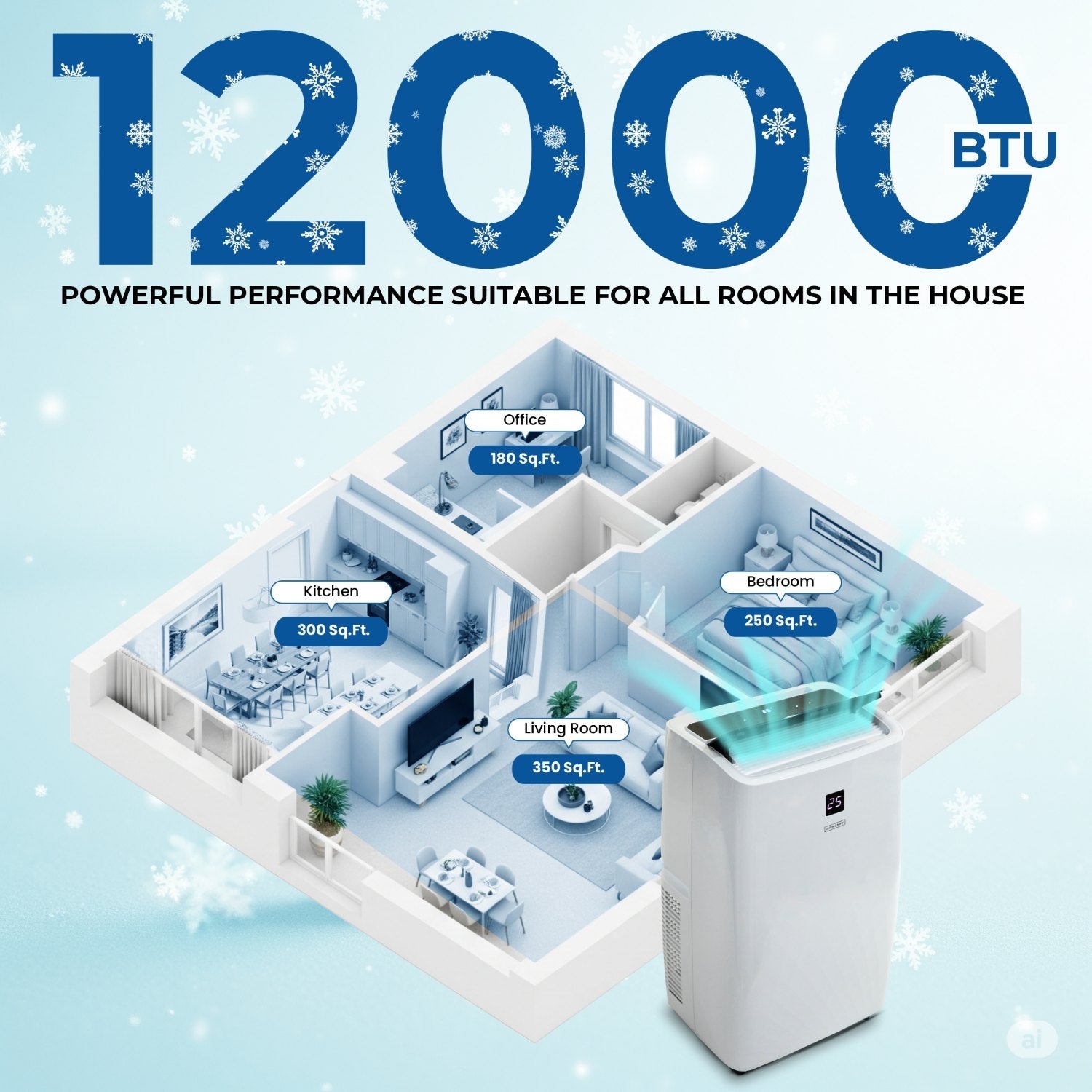 Olsen & Smith 12000 BTU 3-in-1 Paortable Air Conditioning Unit, Air Conditioner AC Air Con Cooler with Cooling, Fan & Dehumidifier Functions, 24H Timer with Window Kit & Remote Control, White