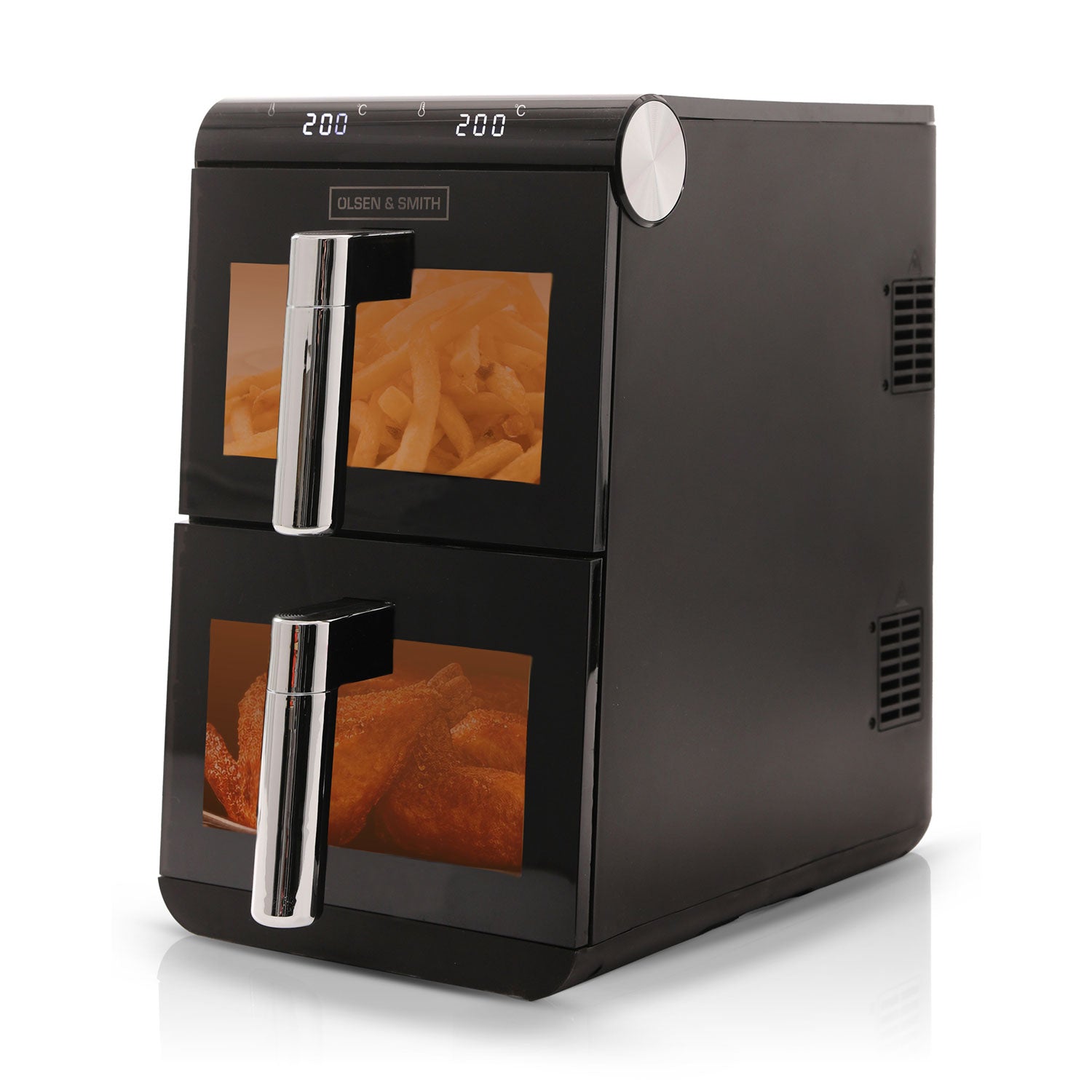 Olsen & Smith Double Stack 2-Drawer Dual Zone 11L Digital Air Fryer – 1700W XL Capacity with Double-Decker Cooking, 13 Preset Modes, Sync & Match Functionality, LED Touch Display, and Viewing Window – Black