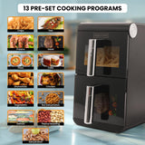 Olsen & Smith Double Stack 2-Drawer Dual Zone 11L Digital Air Fryer – 1700W XL Capacity with Double-Decker Cooking, 13 Preset Modes, Sync & Match Functionality, LED Touch Display, and Viewing Window – Black