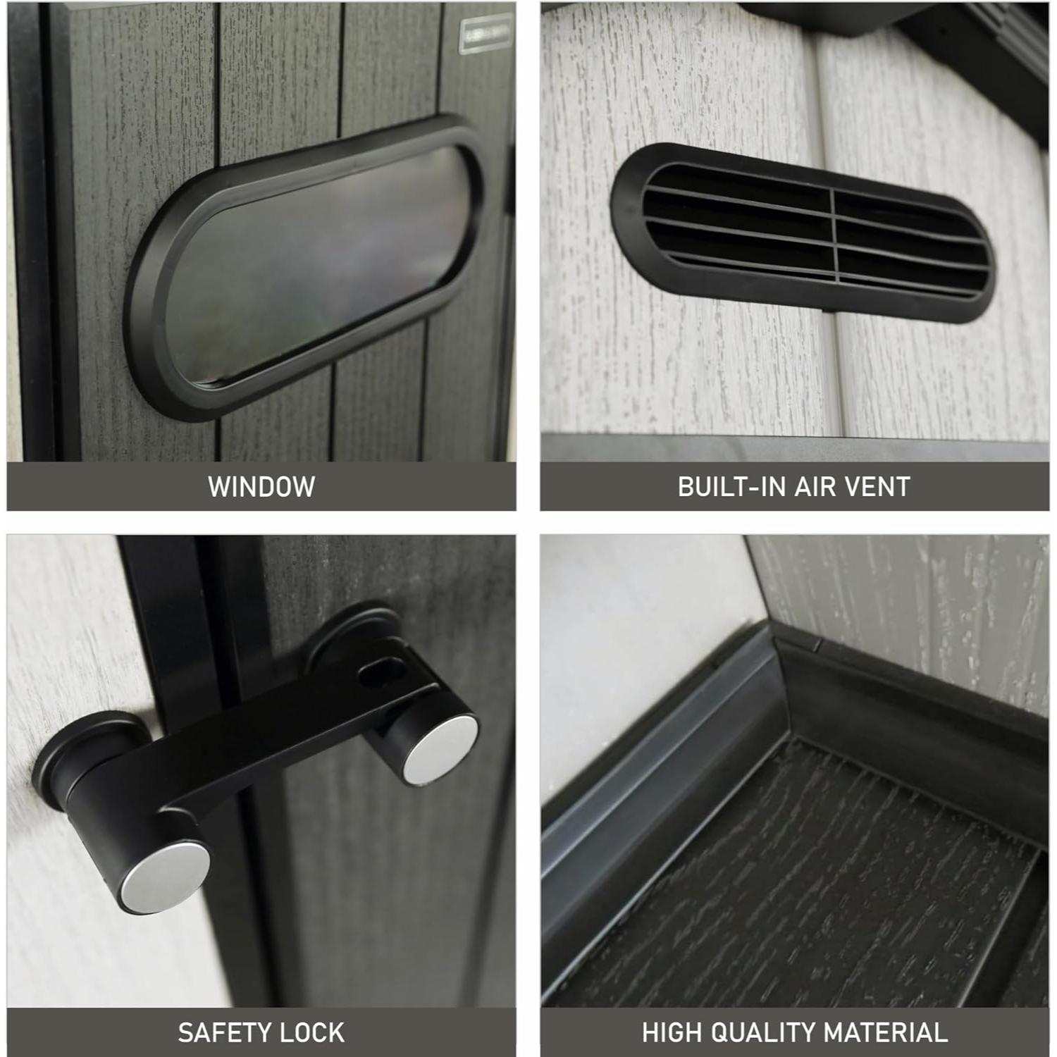 Olsen and Smith Outdoor Garden Storage Shed 4x6 FT With Lockable Door Including Padlock For Garden Tools, Lawnmower, Bikes and more, 125x187x205cm, Beige