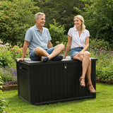 Olsen & Smith 870L Extra Large Outdoor Garden Storage Box – Heavy-Duty Weather-Resistant Wood-Effect Chest with Lock, Gas-Lift Lid & Massive Capacity – Grey