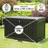 Olsen & Smith 870L Extra Large Outdoor Garden Storage Box – Heavy-Duty Weather-Resistant Wood-Effect Chest with Lock, Gas-Lift Lid & Massive Capacity – Grey
