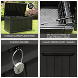 Olsen & Smith 870L Extra Large Outdoor Garden Storage Box – Heavy-Duty Weather-Resistant Wood-Effect Chest with Lock, Gas-Lift Lid & Massive Capacity – Grey