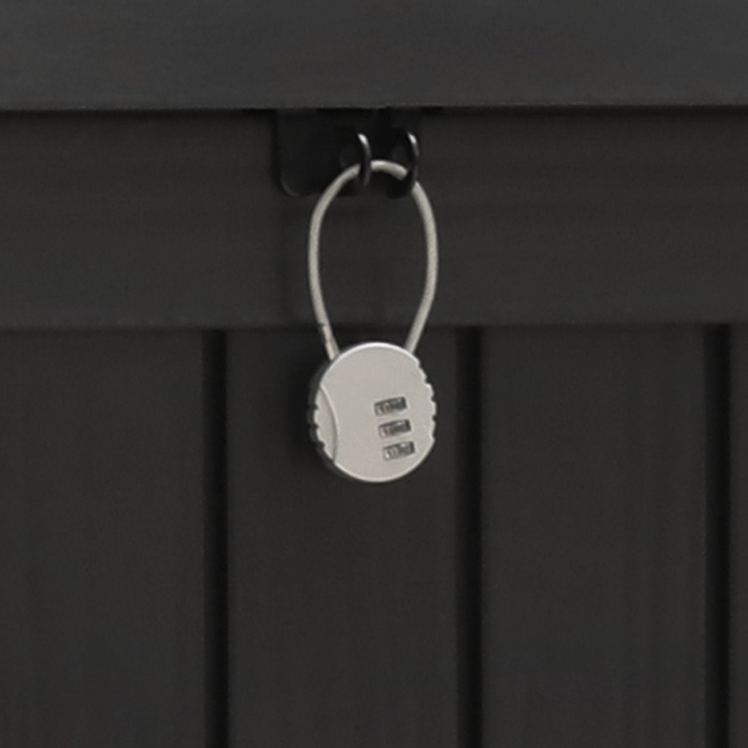 Olsen & Smith 680L Large Outdoor Garden Storage Box – Weather-Resistant Heavy-Duty Plastic Storage Chest with Padlock, Wood-Effect Finish & Gas Lift Lid for Cushions, Tools & Toys (Anthracite Black)