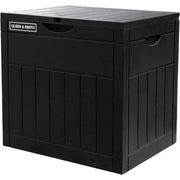 Olsen & Smith 126L Capacity Outdoor Garden Plastic Storage Box Small Balcony Furniture - Lockable with Padlock Lock, Weather Resistant, Wood Panel Look Shed Chest