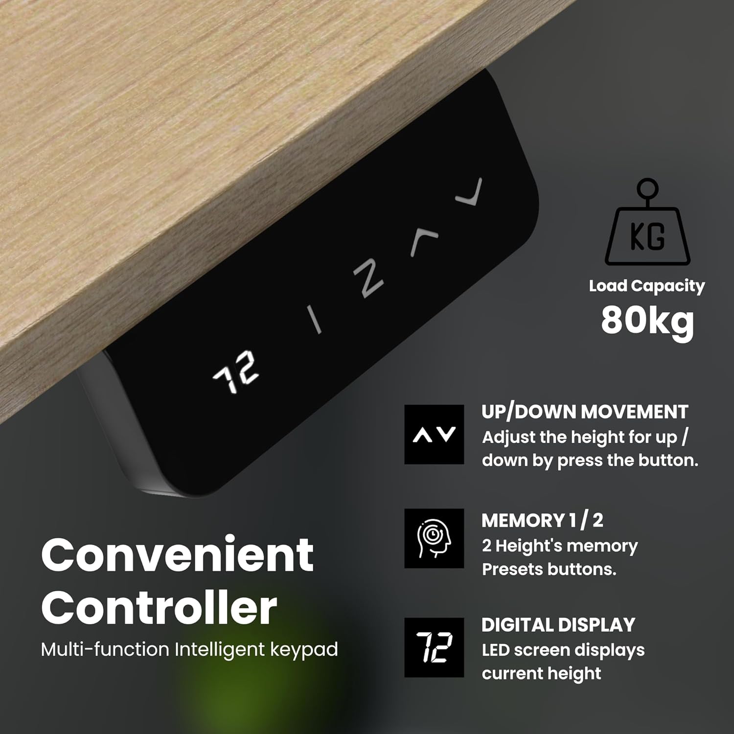 Olsen & Smith 120 cm Height Adjustable Single Solid Board Electric Desk for Standing & Sitting Home & Office Work Desk 80kg Load with LCD Display Memory Function, Headphone Hook, Drinks Holder
