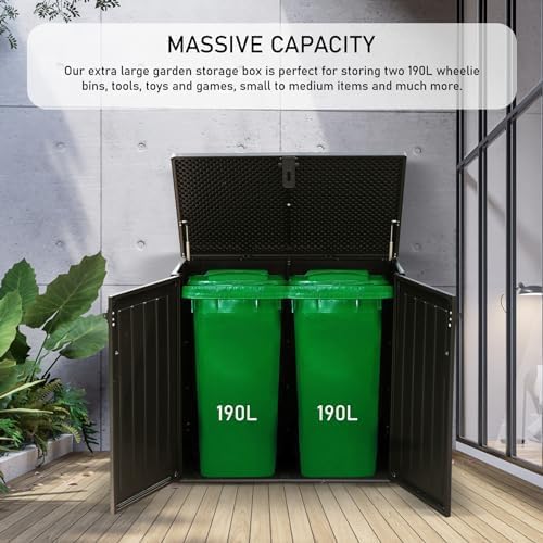 Olsen & Smith MASSIVE Capacity 1170/775L Outdoor Garden Storage Box Plastic Shed Garbage - Weatherproof with Wood Effect (1170/775 Litre, Anthracite) - Packed Direct UK