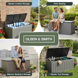 Olsen & Smith XXL Extra-Large Weatherproof Garden Storage Box Bench – Outdoor Plastic Shed for Cushions, Tools & Garden Storage