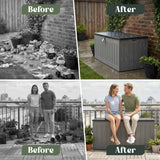 Olsen & Smith XXL Extra-Large Weatherproof Garden Storage Box Bench – Outdoor Plastic Shed for Cushions, Tools & Garden Storage