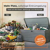 Olsen & Smith 1000L Große Metall-Aufbewahrungsbox – Abschließbare XXL-Gartenbox für den Außenbereich, Wetterfest, mit Gasdruckfeder – Für Sitzkissen, Werkzeuge & Gartenmöbel - Anthrazit