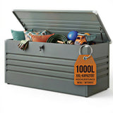 Olsen & Smith 1000L Große Metall-Aufbewahrungsbox – Abschließbare XXL-Gartenbox für den Außenbereich, Wetterfest, mit Gasdruckfeder – Für Sitzkissen, Werkzeuge & Gartenmöbel - Anthrazit