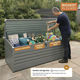Olsen & Smith 1000L XXL Waterproof Metal Garden Storage Box – Lockable Gas Lift Outdoor Storage – Cushions, Tools & Patio Furniture – Anthracite