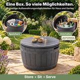 Olsen & Smith 127L Garten-Aufbewahrungsbox in Fassform & Sitzgelegenheit – Runder Terrassentisch, abnehmbarer Deckel, abschließbar, 100 kg Sitzbelastung, 100 % recycelter Kunststoff, Anthrazit