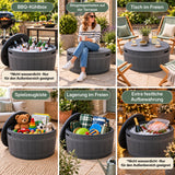 Olsen & Smith 127L Garten-Aufbewahrungsbox in Fassform & Sitzgelegenheit – Runder Terrassentisch, abnehmbarer Deckel, abschließbar, 100 kg Sitzbelastung, 100 % recycelter Kunststoff, Anthrazit