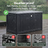 Olsen & Smith 680L Large Outdoor Garden Storage Box – Weather-Resistant Heavy-Duty Plastic Storage Chest with Padlock, Wood-Effect Finish & Gas Lift Lid for Cushions, Tools & Toys (Anthracite Black)