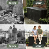 Olsen & Smith 680L Large Outdoor Garden Storage Box – Weather-Resistant Heavy-Duty Plastic Storage Chest with Padlock, Wood-Effect Finish & Gas Lift Lid for Cushions, Tools & Toys (Anthracite Black)
