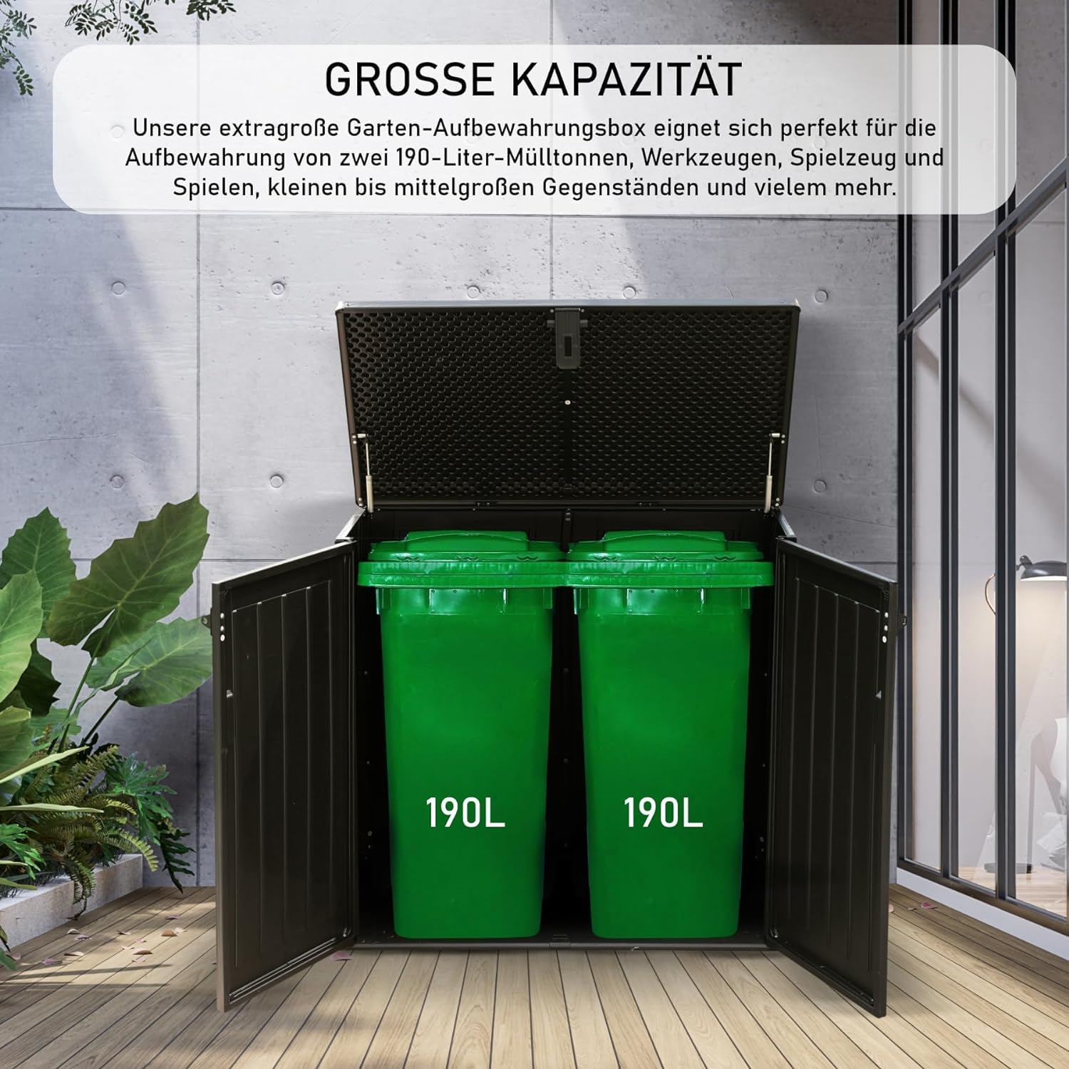 aufbewahrung garten spielzeug Olsen and Smith MASSIVE Kapazität 775L Outdoor Garten Storage Box Kunststoff Schuppen Müll