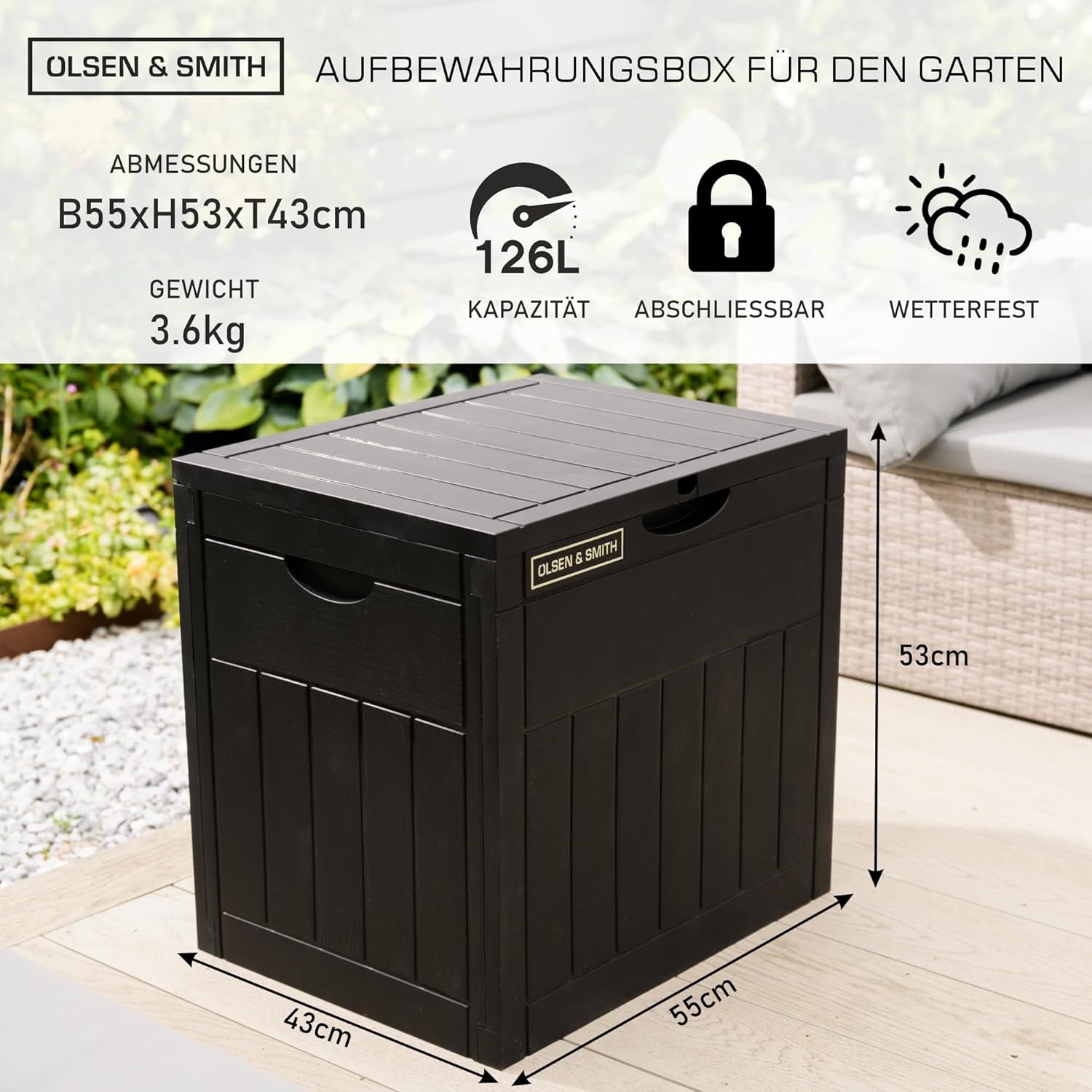aufbewahrung abschließbar Olsen & Smith Gartenbox 126L – Wetterfest, Abschließbar & Kompakte Auf