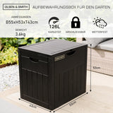 Olsen & Smith - Gartenbox 126L, Wasserdicht & Wetterfest, Abschließbare Aufbewahrungsbox aus Kunststoff, Robust, Pflegeleicht & Platzsparend