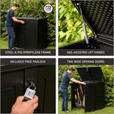 Olsen & Smith 775L Outdoor Garden Storage Box Plastic Shed - Weatherproof with Wood Effect Garden Storage Box – Large Outdoor Plastic Shed for Cushions