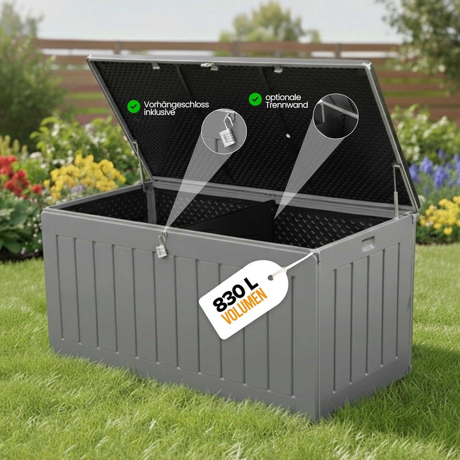 garten kiste aufbewahrung Olsen & Smith 830L Extra große Garten-Aufbewahrungsbox – Wetterfest, A