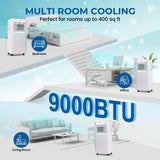 Olsen & Smith 9000 BTU 3-in-1 Portable Air Conditioning Unit, Air Conditioner AC Air Con Cooler with Cooling, Fan & Dehumidifier Functions, 24H Timer with Window Kit & Remote Control, White [Energy Class A]