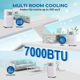 Olsen & Smith 7000 BTU 3-in-1 Portable Air Conditioning Unit, Air Conditioner AC Air Con Cooler with Cooling, Fan & Dehumidifier Functions, 24H Timer with Window Kit & Remote Control, White [Energy Class A]