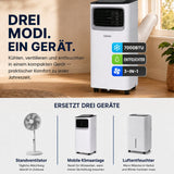 Olsen & Smith Mobile Klimaanlage 7000 BTU – 3-in-1 Klimagerät mit Luftentfeuchter & Ventilator, Abluftschlauch, Fernbedienung, 24h-Timer, Fenster-Set für Räume bis 18 m², Weiß