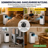 Olsen & Smith Mobile Klimaanlage 7000 BTU – 3-in-1 Klimagerät mit Luftentfeuchter & Ventilator, Abluftschlauch, Fernbedienung, 24h-Timer, Fenster-Set für Räume bis 18 m², Weiß