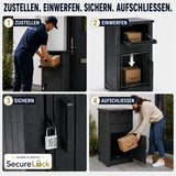 Olsen & Smith Outdoor-Paketbox – Sicherer abschließbarer Paketbriefkasten mit diebstahlsicherem Einwurfschlitz, 90-l-Fach, Zahlenschloss, recyceltem Polypropylen, wetterfestem freistehendem Design (Anthrazit)