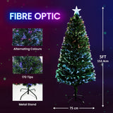 Olsen & Smith 5ft Fibre Optic Christmas Tree – Artificial Pre Lit Xmas Tree with Multicolour LED Lights, Star Tree Topper, 170 Branch Tips & Metal Stand for Home Décor