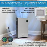 Olsen & Smith 20L/Day Dehumidifier & HEPA Air Purifier – Quiet Portable Dehumidifier for Home, Laundry Drying, Damp Control, Bedroom, Kitchen & Bathroom (5.5L Tank + Drain Hose)