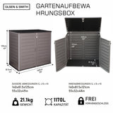 Olsen & Smith 1170L Extra Große Garten-Aufbewahrungsbox – Wetterfest, Abschließbar & Holzoptik-Design