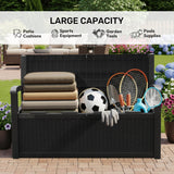 Olsen & Smith 265L Outdoor Garden Storage Bench – Weather-Resistant Rattan Effect Plastic Seat with Lockable Storage Box, Patio Furniture Chest for Tools, Cushions & Toys – Black