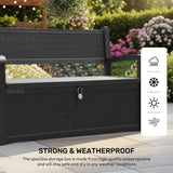 Olsen & Smith 265L Outdoor Garden Storage Bench – Weather-Resistant Rattan Effect Plastic Seat with Lockable Storage Box, Patio Furniture Chest for Tools, Cushions & Toys – Black