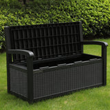 Olsen & Smith 265L Outdoor Garden Storage Bench – Weather-Resistant Rattan Effect Plastic Seat with Lockable Storage Box, Patio Furniture Chest for Tools, Cushions & Toys – Black