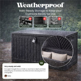 Olsen & Smith 270L MASSIVE Capacity Outdoor Garden Storage Box With Padlock Plastic Shed - Weatherproof & Sit On with Wood Effect Chest (270 Litre, Black)