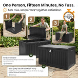 Olsen & Smith 270L MASSIVE Capacity Outdoor Garden Storage Box With Padlock Plastic Shed - Weatherproof & Sit On with Wood Effect Chest (270 Litre, Black)