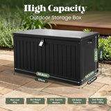Olsen & Smith 270L MASSIVE Capacity Outdoor Garden Storage Box With Padlock Plastic Shed - Weatherproof & Sit On with Wood Effect Chest (270 Litre, Black)