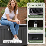 Olsen & Smith 270L MASSIVE Capacity Outdoor Garden Storage Box With Padlock Plastic Shed - Weatherproof & Sit On with Wood Effect Chest (270 Litre, Black)