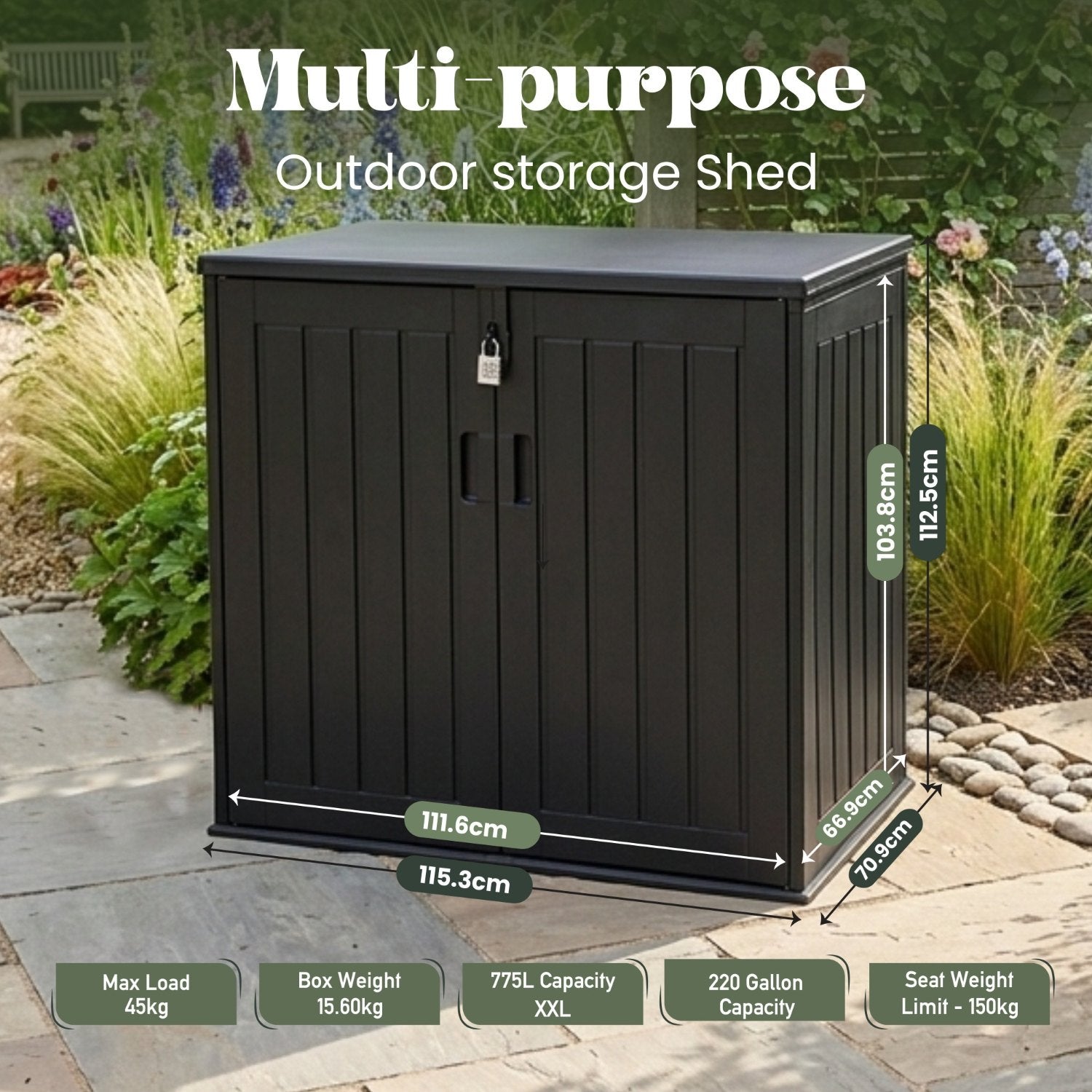 Olsen & Smith 775L Outdoor Garden Storage Box Plastic Shed - Weatherpr