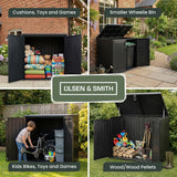 Olsen & Smith 775L Outdoor Garden Storage Box Plastic Shed - Weatherproof with Wood Effect Garden Storage Box – Large Outdoor Plastic Shed for Cushions