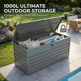 Olsen & Smith 1000L XXL Waterproof Metal Garden Storage Box – Lockable Gas Lift Outdoor Storage – Cushions, Tools & Patio Furniture – Anthracite