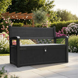 Olsen & Smith 265L Outdoor Garden Storage Bench – Weather-Resistant Rattan Effect Plastic Seat with Lockable Storage Box, Patio Furniture Chest for Tools, Cushions & Toys – Black
