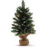 Olsen & Smith 50cm (20in) Pre-Lit Mini Christmas Tree – Battery Operated Artificial Pine Tabletop Xmas Tree with 30 Warm LED Lights, 8 Light Modes & Sack Cloth Base – Perfect for Home, Office & Desk Decoration