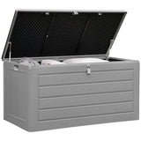Olsen & Smith 680L MASSIVE Kapazität im Freien Garten Storage Box Kunststoff Schuppen - wetterfest & Sit On mit Holz-Effekt-Truhe