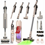 Olsen & Smith 18000Pa Cordless Self-Emptying Stick Vacuum Cleaner – Lightweight 250W Upright Handheld with Base Station, Dust Finder Light & Accessories - Cream