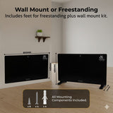 Black electronic device with mounting options on a wooden floor.